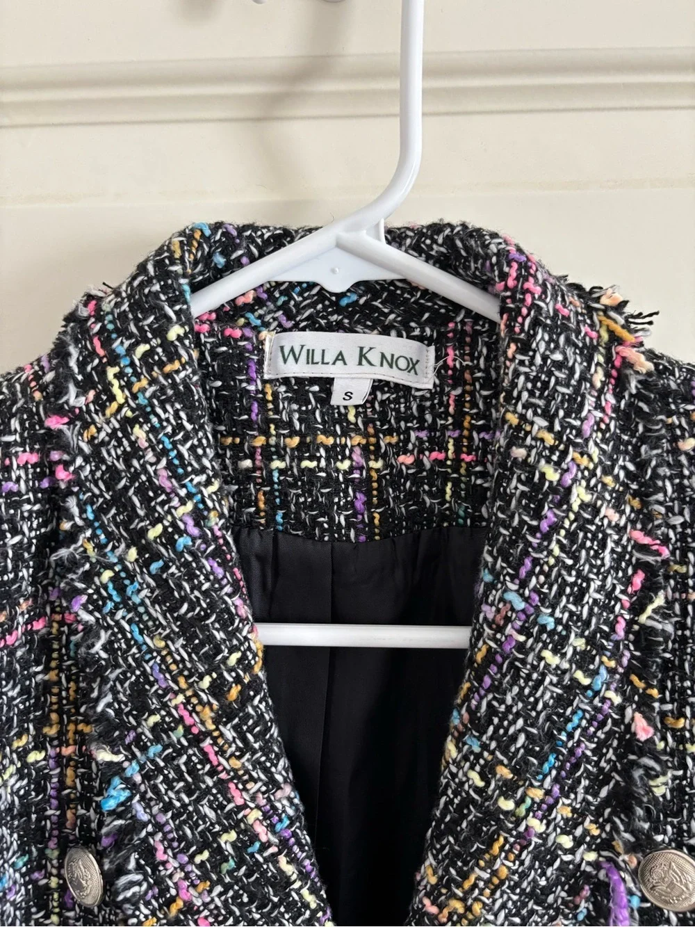 Willa Knox Woven Tweed Double-Breasted Jacket in Black Multicolor